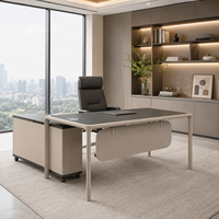 Bureau de direction moderne raffiné avec armoire latérale à cadre métallique fin, grande table de PDG pour espace de travail de directeur