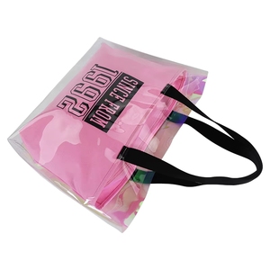 Sac fourre-tout de plage personnalisé en toile à longue poignée avec fermeture éclair bidirectionnelle, motif lettres holographiques irisées en PVC de luxe - Product Image 4