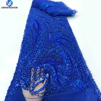 Tissu en dentelle Sinya en gros, brodé de perles et de sequins, en tulle, pour robe de soirée