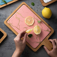 Plateau de service écologique en marbre et bambou pour dîner, idéal pour steak, pizza, pain, fromage, dessert, sushi, avec assiettes de présentation pour restaurant
