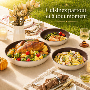 Ensemble de casseroles en aluminium forgé à induction antiadhésif avec revêtement céramique, couvercles en verre, poignée amovible en bois doux au toucher - Product Image 5