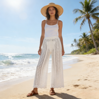 Pantalon de plage pour femmes, avec cordon de serrage, taille haute élastique, maille crochetée, maillot de bain