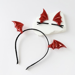 Ensemble de pinces à cheveux et bandeaux chauve-souris Halloween en similicuir, <span class=keywords><strong>accessoire</strong></span> de cosplay petit diable pour fête - Product Image 2