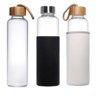 Échantillon Gratuit - Bouteille d'Eau en Verre Borosilicate Transparent de 16 oz avec Couvercle en Bambou, Fabriquée à la Main, Anti-Fuite, Sans BPA, pour Enfants