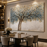 Grande peinture à l'huile abstraite Arbre de Vie, toile texturée 3D avec feuille d'or, art mural pour la décoration de salon de luxe