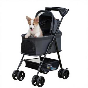 Коляска для животных на четырех колесах, съемная переноска, складная, для маленьких/средних собак и кошек, водонепроницаемая, вседорожная, с солнцезащитным козырьком, автокресло - Product Image 1