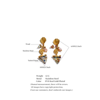 Boucles d'oreilles pendantes JINYOU 5819 bohèmes multi-éléments en coquillages, bois, pierre naturelle et acier inoxydable doré