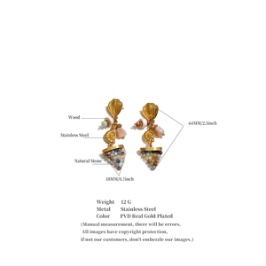 JINYOU 5819 Bohemian Multi-Element Sea Shell Drop <strong>Earrings</strong> Wood Natural Stone Stainless Steel <strong>Gold</strong> <strong>Dangle</strong> <strong>Earrings</strong> - Product Image 6