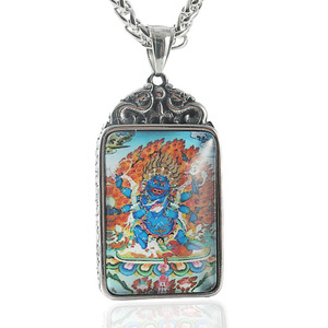 yunnique Stainless Steel Painted Zakiram Thangka Pendant Unisex Fashion Necklace With Bezel Setting For <b>Gift</b> 216037 - Product Image 5