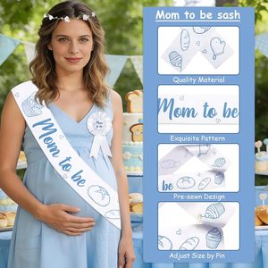 Ensemble de rubans et épingles pour baby shower sur le thème de <span class=keywords><strong>la</strong></span> pâtisserie, motif 'Bun in the Oven', bleu, dessiné à <span class=keywords><strong>la</strong></span> main, pour future <span class=keywords><strong>maman</strong></span> et future papa, avec couronne de fleurs blanches - Product Image 5