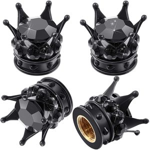 Crown Car Tire Valve Cap Diamond Encrusted Black Aluminum Universal Fit <b>Wheel</b> Accessory - Product Image 1