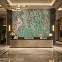 Marbre de luxe turquoise émeraude artistique, pierre naturelle polie unique avec veines, idéale pour la rénovation de villas de prestige