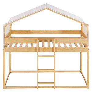 Cama litera estilo cabaña de madera para niños con escalera y tienda de campaña, color caqui, muebles de dormitorio - Product Image 5