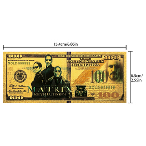 Billetes de Banco de Polímero con Diseño Personalizado de la <span class=keywords><strong>Película</strong></span> Matrix, Recuerdo de EE. UU., Billetes de Banco Chapados en Lámina de Oro, Producto de Artesanía Metálica - Product Image 5