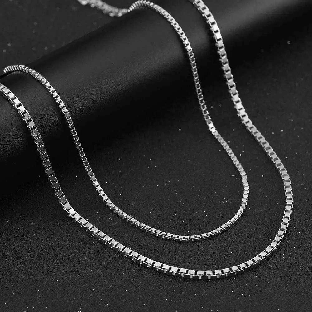 RINNTIN SC32 feiner Schmuck Rhodium plattiert Hip Hop Herrenketten 925 Sterling-Silber 1,0/2,0/3,0 mm Breite Schachtel Kette Halskette für Damen