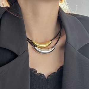 In acciaio inossidabile curvo tubo del gomito collana pendente in pelle nera <span class=keywords><strong>girocollo</strong></span> per le donne classiche catene curve - Product Image 6