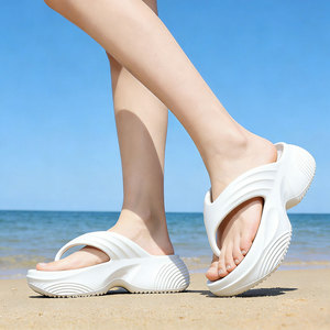 Women's Platform <b>Flip</b> <b>Flops</b> Black And White Non Slip Soft EVA Sole Summer Casual <b>Beach</b> Sandals Open Toe 5cm Thick Sole - Product Image 4