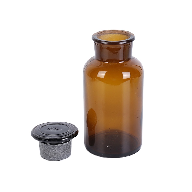 Лабораторная бутылка-реагент из янтарного стекла, бутылка-реагент с широким горлом и заземляющей Стеклянной Пробкой