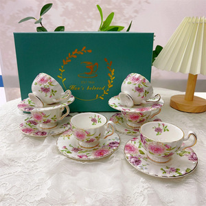 Vintage Floral Tea <b>Cups</b> <b>Set</b> of 12 Pieces 90ml Espresso <b>Cup</b> European Coffee <b>Cup</b> <b>Set</b> with Gold Rim - Product Image 2