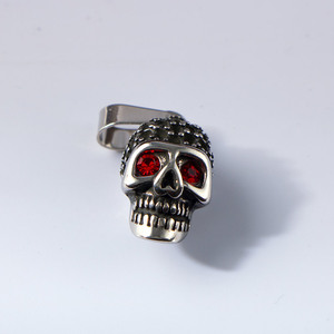 Collier tête de mort en acier inoxydable, pendentif en pierre rouge, bijoux de fête SP1046 - Product Image 4