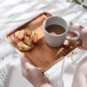 Op Maat Gemaakte Natuurlijke Schaal Oplader Borden Vierkante Dienblad Brood Charcuterie Board Acacia Houten Dienbladen Plaat