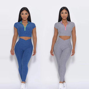 Ensemble de Yoga Sans Coutures pour Femme, Ensemble de Fitness de Gymnastique, Soutien-Gorge de <span class=keywords><strong>Sport</strong></span> Asymétrique, <span class=keywords><strong>Legging</strong></span> Push-Up, Haut à Manches Courtes, Tenues d'Entraînement - Product Image 4