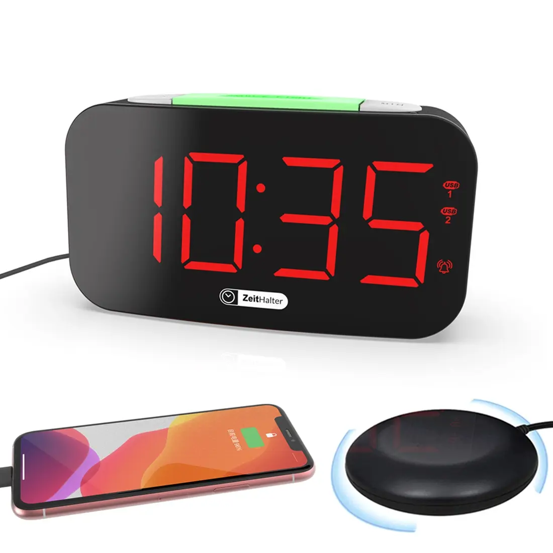 Multifunctional Digital Clock Vibration Pad Deaf Alarm Clock Usb Charger Bedside Light Touch Night Light 7 Colors Variable