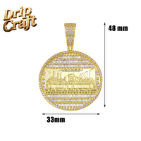 Pendentif Hip Hop Grand Disque Rond, Pendentif Dernière Cène en Cuivre Plaqué Or Véritable avec Zirconium Complet, Unisexe