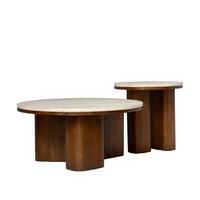 Tables basses de salon rondes décoratives en marbre et bois de luxe de haute qualité, style moderne, couleur beige