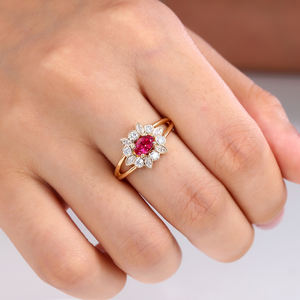 Bijoux fantaisie, bague en or 750, pierre principale en rubis de 4*6 mm, taille ovale, rubis de laboratoire, bague en or massif 18 carats, bague de fiançailles pour femmes - Product Image 4