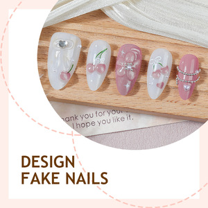 <span class=keywords><strong>Uñas</strong></span> Acrílicas Reutilizables Hechas a Mano, Estilo Dulce, Estilo Veraniego Marino, <span class=keywords><strong>Uñas</strong></span> Postizas de Cobertura Completa con Pegamento, Disponibles para Uso Diario - Product Image 4