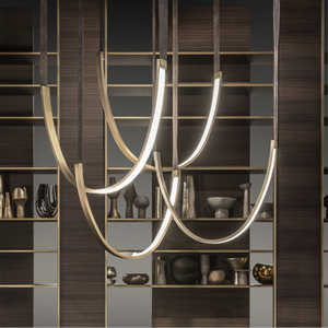 Lampadario <span class=keywords><strong>a</strong></span> Sospensione Moderno di Lusso con Striscia LED, Minimalista, in Vera Pelle, per Hotel e Villa - Product Image 4