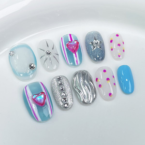 <span class=keywords><strong>Uñas</strong></span> Postizas <span class=keywords><strong>Cortas</strong></span> Cuadradas con Diseño de Tiburón Azul y Lágrimas, Estilo Dulce y Picante, con Pegamento, Novedad al por Mayor - Product Image 3