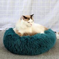 Vente en gros de lits pour chiens, lits pour animaux de compagnie en forme de beignet, lits ronds en peluche longue pour chats, accessoires colorés pour animaux de compagnie, accessoires lavables pour chiens, tapis pour chiens