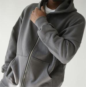 Sudadera con capucha de forro polar de 400 g/m² con cremallera completa sin cordón, OEM, negra, con cremallera, al por mayor - Product Image 2