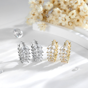2025 Factory Wholesale Exquisite New <b>Fashion</b> <b>Hoop</b> Plant Wheat 14k Brass Gold Plated Zircon <b>Earrings</b> Women's Jewelry - Product Image 1
