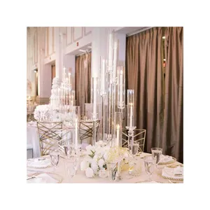 Wholesale 8 Arms Long Stemmed Glass Tube Vase Crystal Candle Holders Wedding Table Centerpieces Candelabra