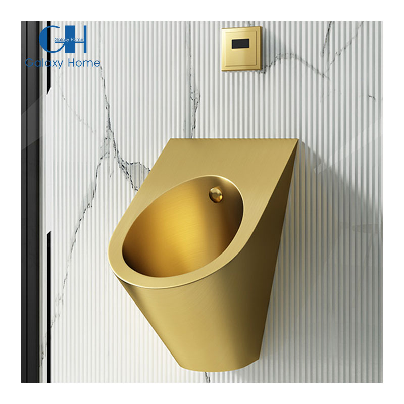 Custom OEM Gold Wall-Mounted Masculino Sensor Waterless Mictório para Banheiro de Aço Inoxidável Homens WC