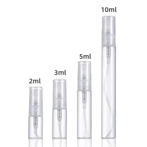 Minibotella de vidrio transparente para perfume, bomba de presión de pulverización, contenedor de llenado de perfume, 2ml, 3ml, 5ml, 10ml