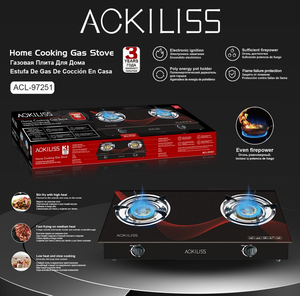 Ackiliss ACL-97251 Tempered Glass bề mặt bếp <span class=keywords><strong>gas</strong></span> màu đen nhà nấu ăn an toàn Propane <span class=keywords><strong>gas</strong></span> COOKTOP 2 đầu đốt nhà bếp <span class=keywords><strong>gas</strong></span> Burner - Product Image 2