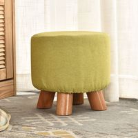 Pouf Kecil Berbahan Kain Putih, Bangku Bulat Kulit, Ottoman