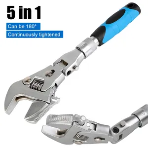 Alat Manual Ratchet Wrench 10 Inch 5 In 1 Pemeliharaan Rumah Tangga Pulley Wrench 180 Derajat Lipat Kunci Torsi Disesuaikan