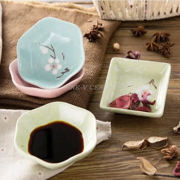 사용자 정의 눈송이 세라믹 플레이트 일본 식기 식초 플레이트 가정용 간장 접시 디핑 타파스 접시 스낵 플레이트