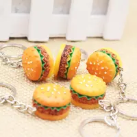 Chaveiro de resina 3d personalizado, chaveiro artesanal de resina com simulação de alimentos mini hamburger