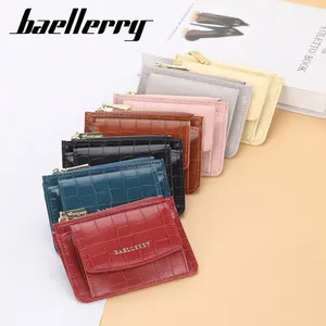 Baellerry-cartera pequeña de cuero para mujer, Mini billetera de marca famosa de lujo, monedero corto con cremallera, tarjetero