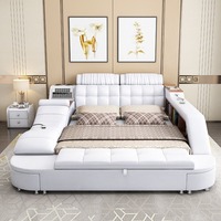 Lit intelligent multifonctionnel en bois massif, grand lit double tatami avec massage électrique, style minimaliste moderne pour chambre principale