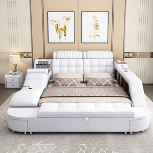 <span class=keywords><strong>Lit</strong></span> intelligent multifonctionnel en bois massif, grand <span class=keywords><strong>lit</strong></span> <span class=keywords><strong>double</strong></span> tatami avec massage électrique, style minimaliste moderne pour chambre principale - Product Image 2