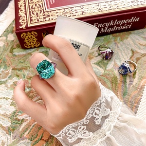 High Quality Jewelry Eco-friendly Copper 14*16MM Green Cubic Zirconia <b>Large</b> Stone <b>Rings</b> for Eye-Catching Style - Product Image 6