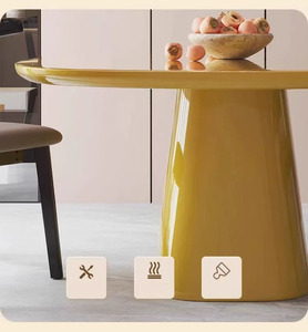 Rounded Edge Rectangle <strong>Solid</strong> <strong>Wood</strong> High-lacquer Durable Dinner <strong>Desk</strong> Integrated Tapered Cone Base Waterproof Easy Clean Table - Product Image 4