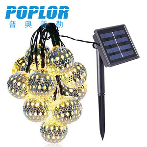 Poplor Led Solar Light <b>String</b> 20 Bulbs Moroccan Ball Outdoor <b>Garden</b> Decoration - Product Image 1